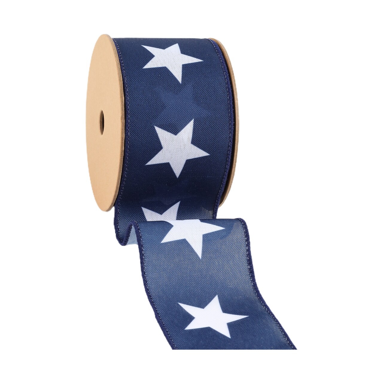 LaRibbons 2 1/2 Wired Ribbon | Blue w/ Large White Stars | 10 Yard Roll